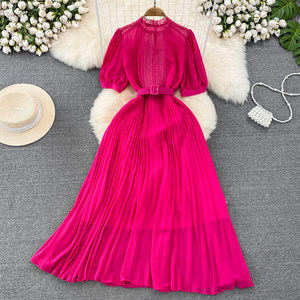 Vestidos Casuales de Verano al por Mayor, Nuevos, con Botones, de Gasa, Ajustados, de Longitud Media, con Volantes y Pliegues - Product Image 2