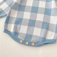 Gebreide 100% katoenen NB gingham geruite romper baby trui jumpsuit baby jongen meisje trui lange mouw zacht comfortabel ODM
