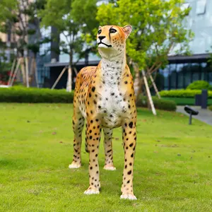 Life Size Cheetah Statue Simulation Leopard Large Fiberglass Giant Polyresin Animal Sculpture For Outdoor Garden Decoration