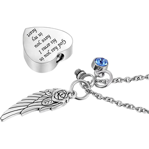 Collana Urna Commemorativa con Ciondolo Ali d'Angelo e Cristallo Birthstone, Gioiello Portaceneri per la Cremazione, Simbolo di Dio che Ti Abbraccia - Product Image 3