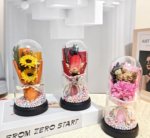 Decorazione creativa con copertura in vetro con rose artificiali garofani tulipani "fiore eterno" con sapone artistico floreale Design - Product Image 1