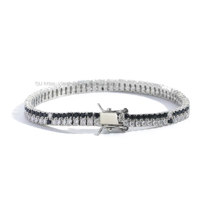 Black and White Zircon Tennis <b>Bracelet</b> <b>Copper</b> Inlaid Black and White Double Row Zircon Tennis Chain Tanjing Fashion - Product Image 5
