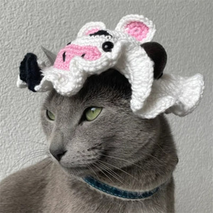 Großhandel Haustierzubehör Lustiger Cartoon-Frosch Haustierhut Hundekostüm Gehäkelter Hals- und Ohrenwärmer Gestrickter Snood für Teddy-Hunde und Katzen - Product Image 3