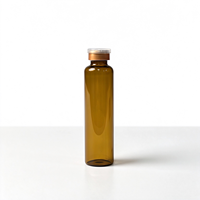 Flacon en verre borosilicate tubulaire ambré avec bouchon en caoutchouc et capuchon à clapet en aluminium, vide, pour injection pharmaceutique, liquide oral, cosmétique