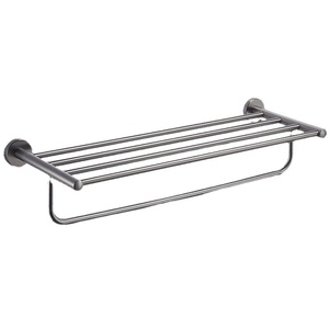 Porte-serviettes moderne et épuré en nickel électrolytique avec étagère double pour salle de bain d'hôtel - Product Image 5