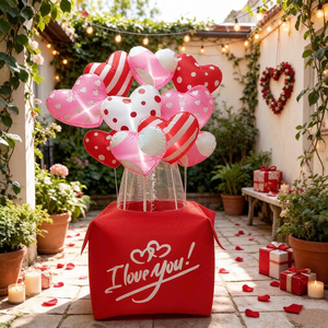 Boîte cadeau gonflable <span class=keywords><strong>de</strong></span> 7 pieds <span class=keywords><strong>de</strong></span> haut pour la Saint-Valentin avec des cœurs colorés, inscription « Je t'aime », éclairage LED, gonflable pour extérieur, jardin - Product Image 1