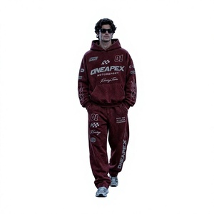 <b>Men's</b> <b>Burgundy</b> Motorsport <b>Hoodie</b> Sweatpants Tracksuit Set One Apex Racing Streetwear Two-Piece Matching Casual Jogger Outfit - Product Image 1