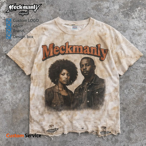 T-shirt pour homme Meckmanly en coton 100% tricoté, à manches courtes, imprimé, col rond, style punk, délavé, respirant, écologique - Product Image 3