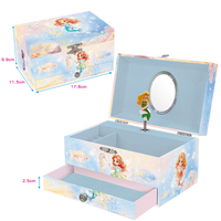 Boîte à bijoux musicale rectangulaire en bois Jakos Mermaid Factory avec poupée sirène pour petite fille, décoration d'intérieur, cadeau de festival, rangement