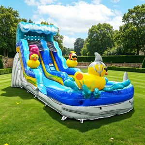 Tobogán Acuático Inflable de Goma de Alta Resistencia con Doble Carril y Piscina, con Patos Amarillos de Dibujos Animados, para <span class=keywords><strong>Alquiler</strong></span> Comercial - Product Image 1