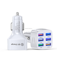 6USB QC3.0 pengisian cepat pengisi daya mobil persegi 6-port pengisi daya ponsel QC3.0 kepala pengisian cepat grosir