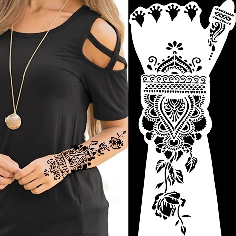 Reutilizáveis Henna Stencils para Mão Antebraço Glitter Airbrush DIY Tatuagem Modelo, Indiano Stencils Tatuagem Temporária
