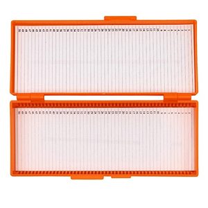 Microscope Glass <b>Slide</b> Storage Box 100pcs <b>Orange</b> Lid With Blue Green Base For Lab Use - Product Image 2