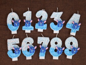 <span class=keywords><strong>Vela</strong></span> de Cumpleaños Ecológica y Creativa con Diseño de Stitch Azul, Números del 0 al 9, con Brillo, Hecha a Mano, de 1 Mecha, Entrega Rápida - Product Image 2