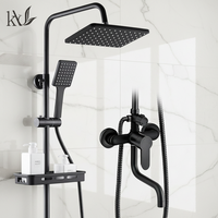 Système de douche mural de luxe en laiton H59 noir mat, ensemble de mitigeur de douche haut de gamme pour salle de bain avec pommeau de douche effet pluie
