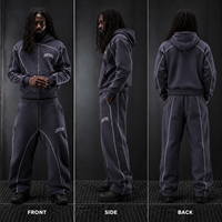 Ensemble de survêtement en molleton de coton biologique mélangé avec fermeture éclair et pantalon de jogging pour homme, personnalisable avec LOGO brodé et passepoil, style athleisure décontracté