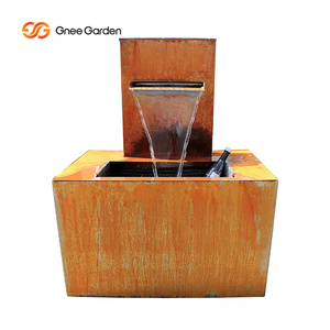 Fontaine cascade rectangulaire en acier Corten Gnee Garden, ornement de jardin extérieur, finition naturelle, style moderne, autoportante - Product Image 2
