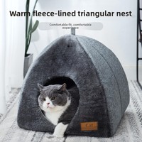 Miaupro Geschlossenes Katzenhaus Hundehütte Winter Warmes Verdicktes Dreieckiges Tiefschlaf-Haustierbett Stoffausführung