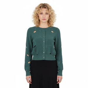 Suéter de Punto Personalizado para Mujer, MOQ Bajo, Manga Larga, Cuello Redondo, Color Sólido, Botones Decorativos, Cárdigan de Punto - Product Image 1