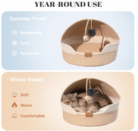 Promo HOT Tempat Tidur Kucing Anyaman Alami dengan Bantal Empuk, Tempat Tidur Hewan Peliharaan Nyaman dari Rotan untuk Dalam Ruangan, Keranjang Kucing