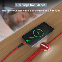 Kabel pengisi daya Multi 3 in 1 bentuk hati bercahaya Universal kabel isi daya OEM ODM dengan konektor Port ip USB mikro tipe-c
