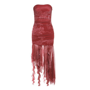 Nuovo Abbigliamento Primaverile <span class=keywords><strong>da</strong></span> <span class=keywords><strong>Donna</strong></span>, Abito Aderente Tinta Unita con Spalle Scoperte e Stampa alla Moda - Product Image 5