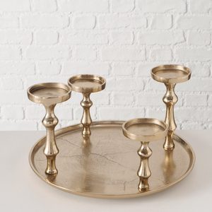 Piliers de bougies anciens en aluminium doré avec plateau pour centres de table et décoration de mariage 2024 Dernière décoration intérieure - Product Image 3