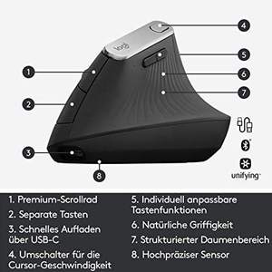 Souris verticale sans fil pour bureau, design ergonomique, noire, avec 2.4g Mx Vertical Mx Vertical - Product Image 2