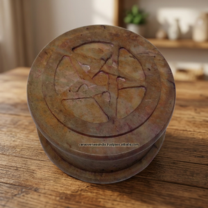 Boîte de rangement décorative en pierre savonneuse sculptée à la main avec motif de pentacle, en forme de pilier, pour bibelots et montres, avec couvercle rond, personnalisable - Product Image 2