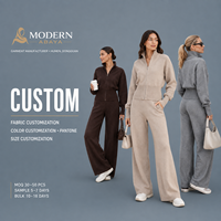 Ensemble tricoté zippé intégral avec veste côtelée à taille élastique et pantalon large – Tenue décontractée deux pièces automne-hiver – Marque privée