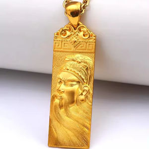 Colgantes Personalizados de Plata de Ley 925 con Grabado para Hombre, Diseño de Tallado de Figuras, Colgante Rectangular de Guan <span class=keywords><strong>Yu</strong></span> Chapado en Oro - Product Image 2