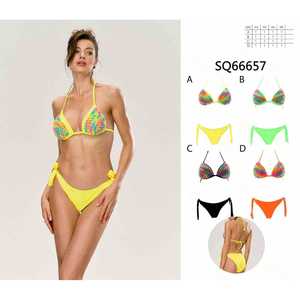 Costume da bagno bikini a triangolo da donna, due pezzi, estivo, con top a fascia e slip a vita alta con laccetti laterali, elegante, all'ingrosso sq66657 - Product Image 1