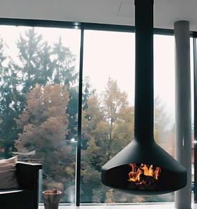 Cheminée suspendue de style français, foyer bioéthanol, cocon noir mat, foyer réel, cheminée suspendue au plafond - Product Image 3