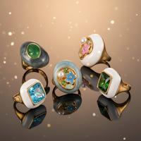 Cincin Hadiah Ulang Tahun Wanita Trendi Grosir Pabrik, Lapis Emas 24K Baja Anti Karat Mutiara Buatan Laboratorium Bentuk Bulat/Bunga
