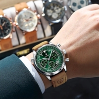 POEDAGAR 960 Chronographe Luxe Nouveau Design Bracelet en Cuir Montres à Quartz pour Hommes 30M de Profondeur Étanche Lumineux Mains Montre pour Hommes