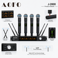 Microphone sans fil UHF 4 canaux AOFO J-2800 True Diversity 640-690 MHz Bluetooth USB 50 Hz-18 kHz Alimenté par piles AA pour la scène