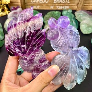 งานฝีมือคริสตัลธรรมชาติคุณภาพสูง แกะสลักปลาทองจากฟลูออไรต์สีรุ้ง สำหรับตกแต่งและเป็นของขวัญ ขายส่ง - Product Image 5