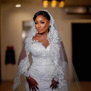 Vestido de Novia Personalizado 2025, Lujoso y Sexy, con Cuentas, Manga Larga, Talla Grande, Estilo Sirena - Product Image 3