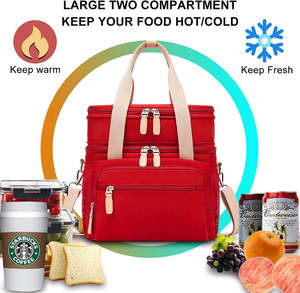 Özel Logo Oxford su geçirmez kullanımlık büyük çift bölmeli öğle yemeği çantası çalışma piknik yürüyüş için geniş açık soğutucu Tote - Product Image 5