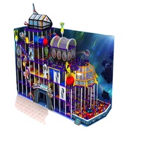 Structure de jeu pour enfants sur le thème de l'espace, en aluminium, design personnalisé, avec piscine à balles, toboggan, trampoline et jeux souples