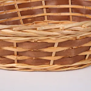 Handmade Woven Willow Wicker And Woodchip Basket Decorative Gift Baskets Hamper With Handle Set Of 3