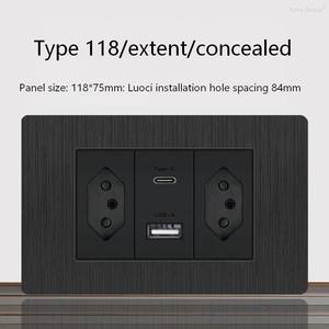 Prise murale USB en PC noir brossé, norme brésilienne, panneau de prise électrique, type 118, prise murale 6 broches - Product Image 5