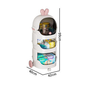 Étagère de rangement multifonctionnelle <span class=keywords><strong>à</strong></span> <span class=keywords><strong>3</strong></span> niveaux, chariot roulant en plastique empilable, organisateur de rangement pour jouets d'enfants avec <span class=keywords><strong>roulettes</strong></span> - Product Image 2