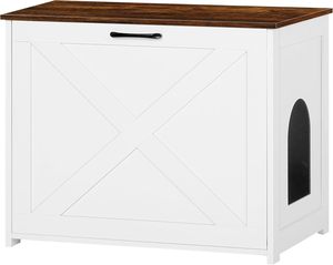 Mueble <span class=keywords><strong>para</strong></span> Arenero de Gatos Oculto, Entrada Reversible (Izquierda o Derecha), Baño, <span class=keywords><strong>Mesa</strong></span> Auxiliar, Blanco y Marrón Rústico - Product Image 3