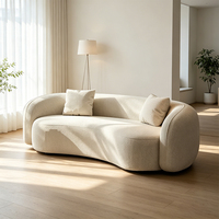 Canapé en chenille minimaliste courbé, mousse haute résilience 45D, structure en bois massif, petit canapé pour salon et réception de salon de beauté