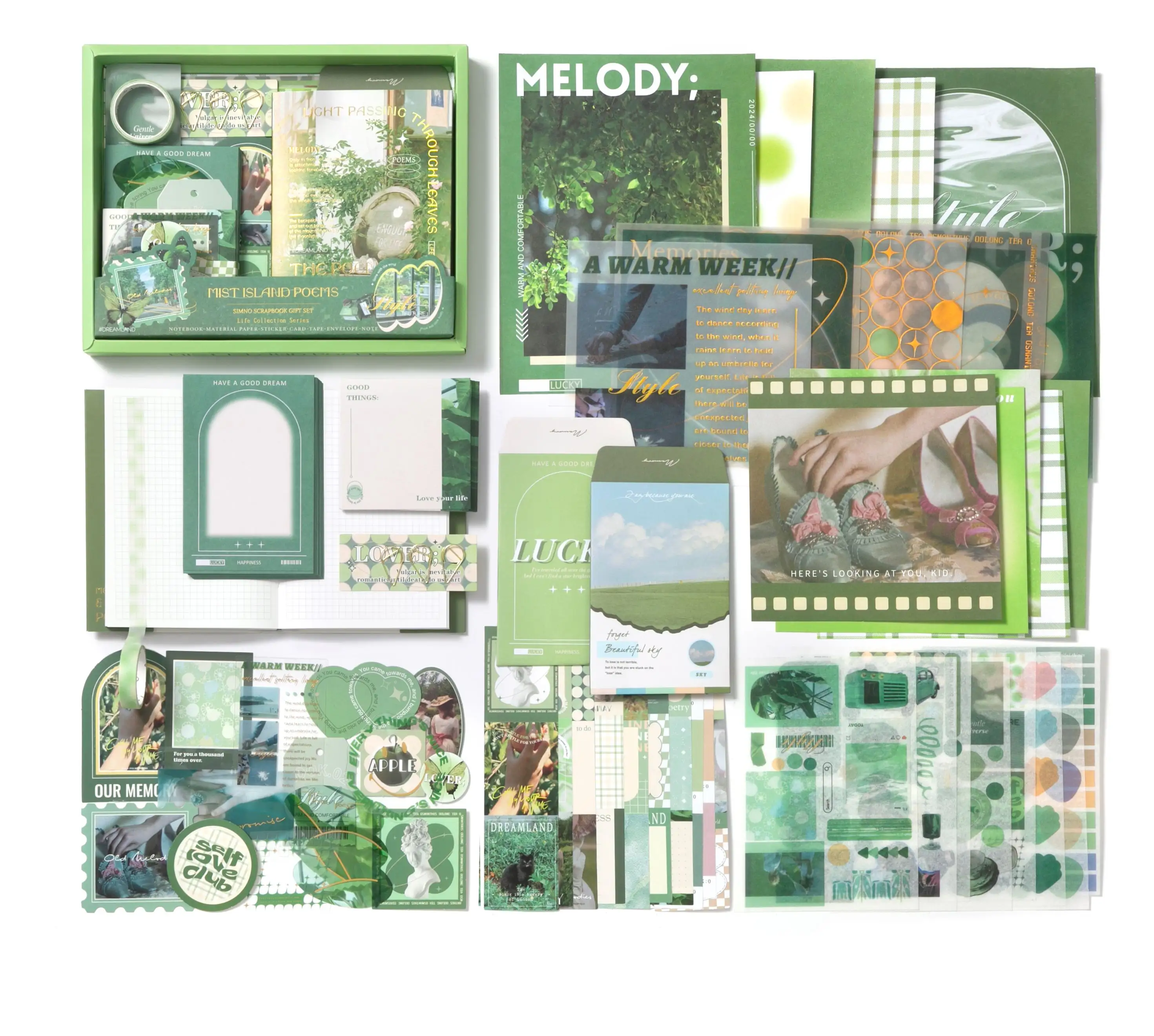 Simno Vintage Aesthetic Scrapbook Supplies Kit Junk Journal Supplies with Scrapbooking Paper A6 Grid Notebook