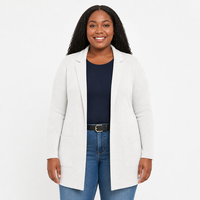 Cardigan Chic en Maille pour Femme, Col Cranté, Manches Longues, Grande Taille, Personnalisé OEM & ODM, Blanc, Polyester, Automne Hiver