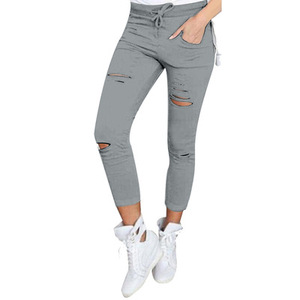 <span class=keywords><strong>Pantalon</strong></span> slim déchiré extensible pour femme, décontracté, moulant, sexy - Product Image 3
