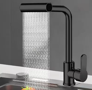<span class=keywords><strong>Robinet</strong></span> de cuisine moderne classique monocommande en acier inoxydable avec douchette extractible, cartouche céramique, finition brossée - Product Image 1