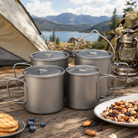 Pot de cuisson léger pour le camping en plein air, en titane pur, capacité de 1100 ml, design moderne minimaliste, poignée pliable, design suspendu